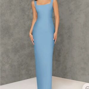 Azazie Flori: Steel Blue Sheath Square Neckline Chiffon Dress
